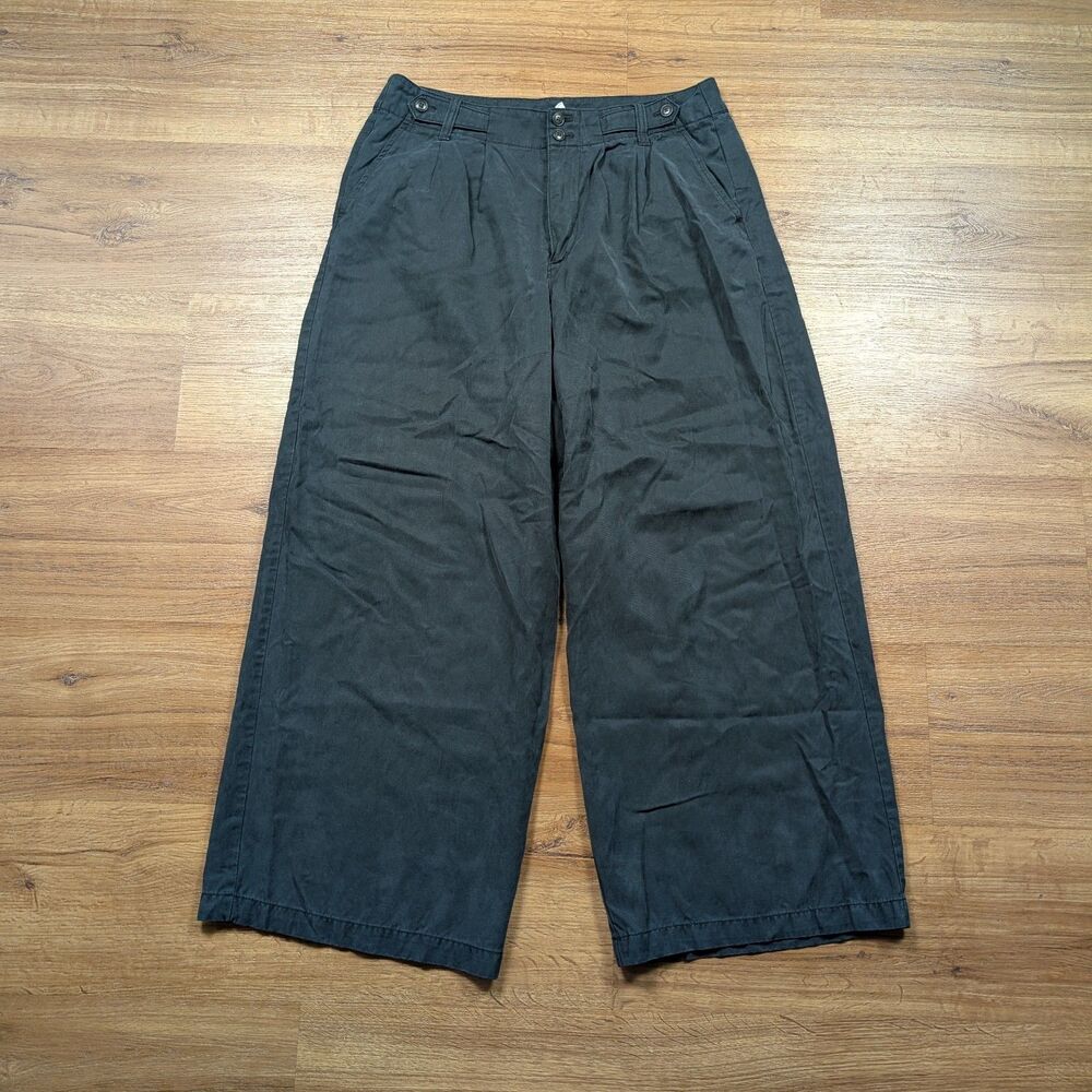 Madewell Harlow Wide Leg Pants Womens 10P Black Lyocell Linen Blend Relaxed